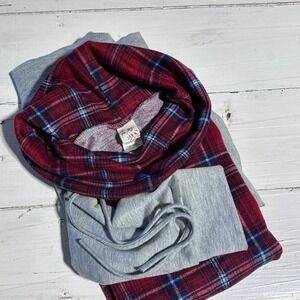 7th Ray Womens‎ Red Plaid Cowl Neck Gray Raglan Sleeve T-3649 L